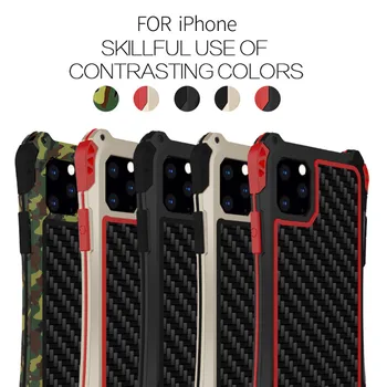 Para o Iphone 11 11 Pro Max AMIRA Impermeável, à prova de Choque de Caso para o iPhone XR Xs 7 8 Plus 5Se 6s de fibra de Carbono Tampa Armadura de Metal