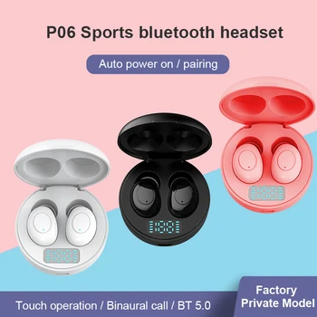 Original P06 TWS Ar Bluetooth 5.0 Fones de ouvido sem Fio Esportes Mini Fone de ouvido Estéreo de Energia LED de Exibição de Fones de ouvido Para IOS, Android Xiaomi