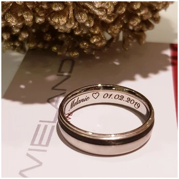 Rinntin 925 Prata Esterlina Simples Casal de Ring Lovers' Geométricas Casamento, Anéis de Noivado de Finas Jóias Gravar Palavras TSRC1