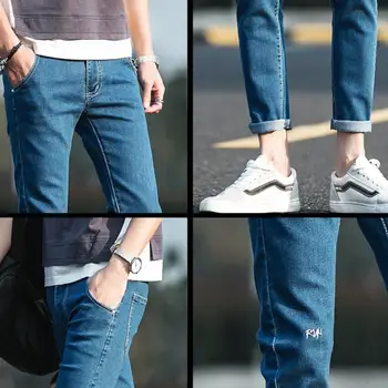 2019 Marca de roupas masculina outono jeans apertado/Masculino Hip Hop Sportswear Cintura Elástica Corredores de Calças de algodão fino de Lápis, calças
