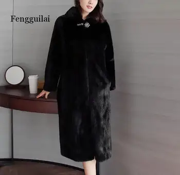 O inverno das mulheres com capuz casaco de pele de lontra moda feminina Plus size 6XL longo de Vison luxuoso casaco grosso quentes de peles de Agasalho Parka