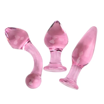 IKOKY Massagem de Próstata Brinquedo do Sexo para as Mulheres de cor-de-Rosa de Cristal Plug anal Erótica de Vidro Plug Anal Produtos para Adultos do sexo Feminino Masturbação