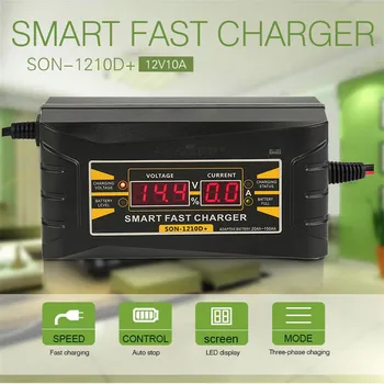 Novo 12V/10A Inteligente Rápido de Chumbo-ácido Carregador de Bateria para Carro, Motos Display LCD
