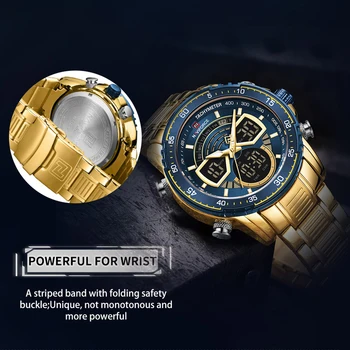 NAVIFORCE Homens Relógios as melhores marcas de Moda de Luxo Duplo Visor de relógio de Pulso de Aço Inoxidável Esporte Impermeável Relógio Relógio Masculino