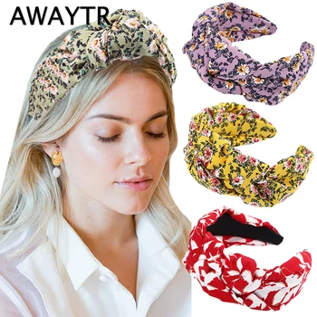 AWAYTR Impressão de Flor com Nó Cabeça de Aro Turbante para as Mulheres Hairband Meninas os Acessórios de Cabelo da Cabeça de Aro Faixas de Cabelo de Cabelo Aro