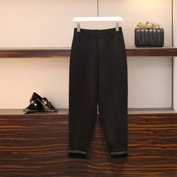 Casual Treino Mulher de Malha com Zíper do Casaco com o Terno de 2020 Cair de Novo Sólido Cardigans +Elastic da Cintura de Calças 2pcs Conjunto de Mulheres 4XL