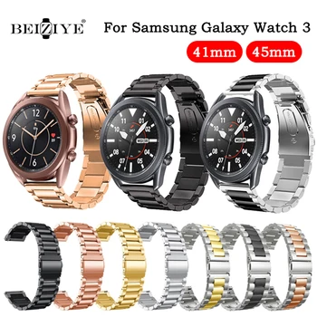 Alça Para Samsung Galaxy Watch 3 Bandas de Metal Pulseira para Samsung Galaxy Watch 3 45mm 41mm Pulseira de Aço Inoxidável Pulseira de