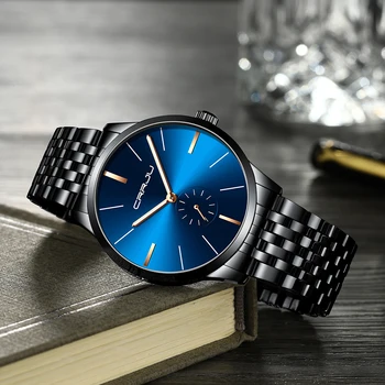 Marca de luxo CRRJU Simples Estilo de Moda Casual Militar de Quartzo Homens Relógios Ultra-fina de Aço Completo Masculino Data de Relógio de Pulso