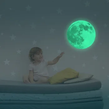 Grande Luminoso da Lua 3D Terra Adesivos de Parede para Quarto de Crianças, Decoração de Parede, Adesivos que Brilham no Escuro, Sala de estar, Quarto Mural