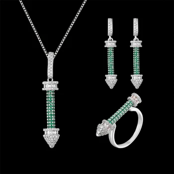 Zlxgirl jóias Clássico Colorido Prego pingente e Brinco anel de mulheres de jóias de casamento conjuntos AAA cúbicos de zircônia colar de cobre