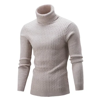2020 Inverno dos Homens de Cor Sólida Camisola de Outono Suéter de Malha masculina da Nova Camisola de Gola alta de Malha Preto Slim Pulôver