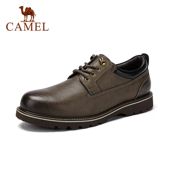 CAMELO Couro Genuíno Homens Sapatos Dedo do pé Redondo Lace-up Calçados Casuais para Homens Confortável e Elegante Outono Calçado sapatos para homens 2020