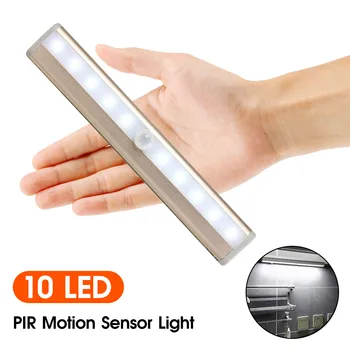 10 LEDs de PIR Movimento do DIODO emissor de Luz do Sensor Armário guarda-Roupa de Cama Lâmpada LED Em Gabinete Noite de Luz Para o Armário Escadas Cozinha 6V