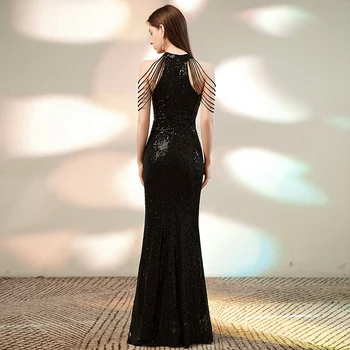 YIDINGZS Fora de Ombro Elegante Beading Longo Lantejoulas Vestido de Noite 2021 Novo