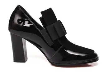 Salto alto bombas dedo do pé quadrado de couro genuíno de sapatos de mulheres senhoras de preto Sexy chaussure femme 35-43