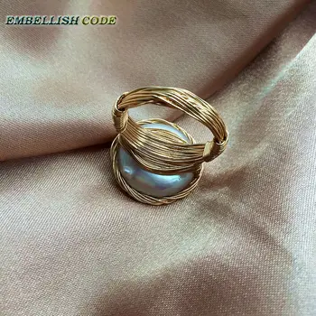Admirável NOVO Designer de ouro fio barroco, com pérolas cultivadas mão fazer o anel de cor branca para as mulheres garota dom incomum