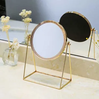 Metal Dourado Borda Espelhos Decorativos Senhora Da Área De Trabalho De Beleza Espelho De Maquilhagem Penteadeira Vaidade Princesa Espelho A Decoração Home