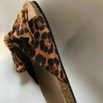 2020 Mulheres Chinelos de quarto Plataforma de Televisão Calcanhar Slides Leopard Borboleta-nó Peep Toe Casual, ao ar livre Praia de Sapatos de Senhoras Zapatos De Mulher