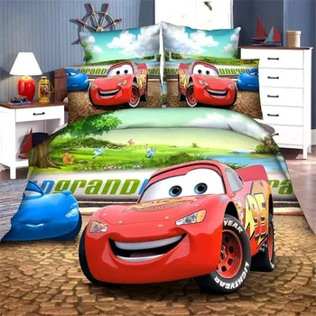 Disney mcqueen carros filhos conjunto de cama de capa de edredão fronhas 3/4pcs filhos conjunto de roupa de cama