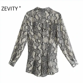 Zevity Novas Mulheres do vintage de pele de cobra impressão casual avental blusa senhora prima plissado sexy slim camisa chique femininas blusas, tops LS7225