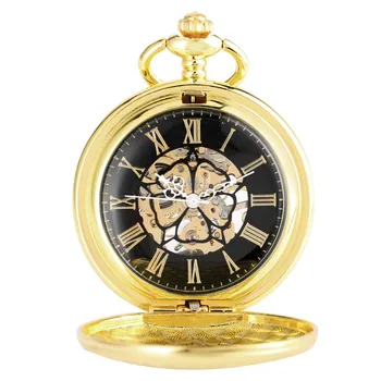 Presente de luxo relógio de Bolso de Ouro Vintage Pingente de Relógio Cadeia de Colar Antigo Fob Relógios Número Romano Relógio de Bolso, Relógio bolso