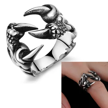 Acessórios de moda Punk Chrome Jóias de Titânio Steel Dragon Claw Coração Partido Anéis para Homens