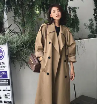 Outono Moda Streetwear Luxo Senhoras de abotoamento Duplo casaco Longo Clássico Solta Mulheres Plus Size Capa de chuva Outerwear