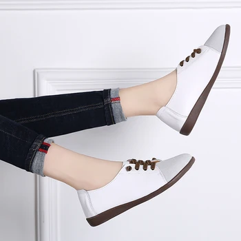 2020 Couro Genuíno Sapatos De Mulher Sapatos De Senhoras Deslizamento No Sapatilhas As Sapatilhas Mulheres Sapatos Oxford Plus Size 35-43