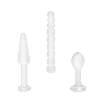 IKOKY 3Pcs/set Vidro Plug Anal de Cristal Butt Plug Massageador de Próstata Bunda Estimulação Adultos Brinquedos Sexuais para Mulheres, Homens Anal, Vibrador de Esferas