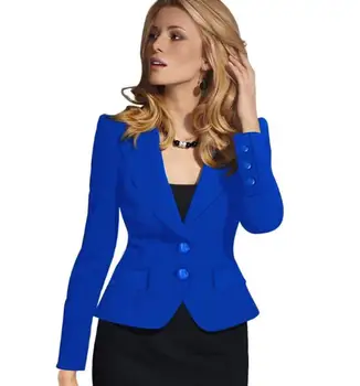 Blazer Feminino Azul Mulheres Terno Senhoras 2017 Nova Primavera Slim Top Elegante Curto Design de Roupas fivela Duas terno mulher de casaco 4XL